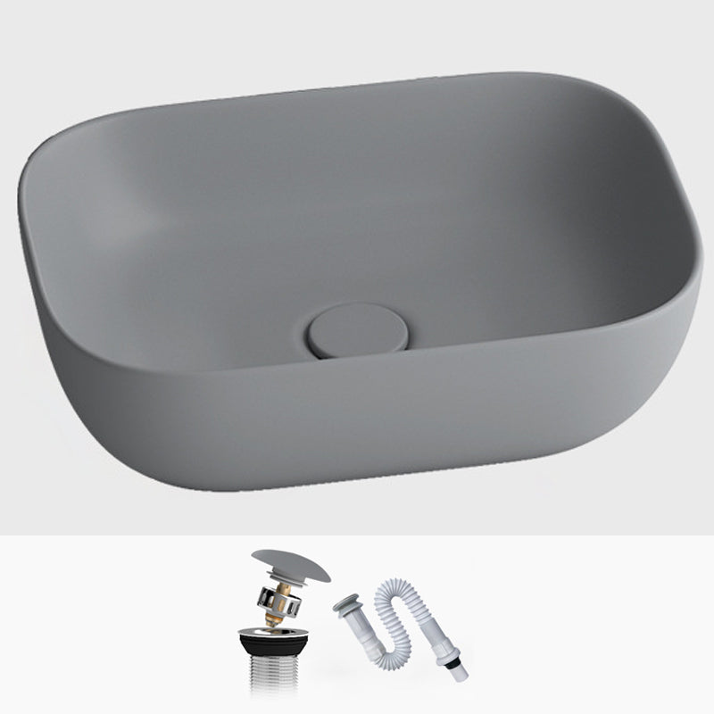 Modern Vessel Lavatory Sink Rectangular Porcelain with Faucet and Pop-Up Drain Basin Sink 18.1"L x 13"W x 5.3"H Grey Sink Clearhalo 'Bathroom Remodel & Bathroom Fixtures' 'Bathroom Sinks & Faucet Components' 'Bathroom Sinks' 'bathroom_sink' 'Home Improvement' 'home_improvement' 'home_improvement_bathroom_sink' 6952319