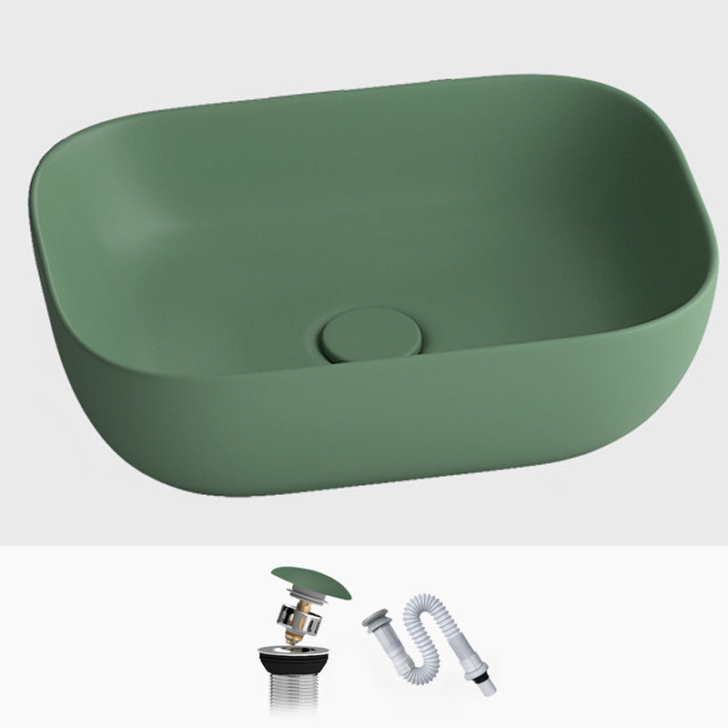 Modern Vessel Lavatory Sink Rectangular Porcelain with Faucet and Pop-Up Drain Basin Sink 18.1"L x 13"W x 5.3"H Green Sink Clearhalo 'Bathroom Remodel & Bathroom Fixtures' 'Bathroom Sinks & Faucet Components' 'Bathroom Sinks' 'bathroom_sink' 'Home Improvement' 'home_improvement' 'home_improvement_bathroom_sink' 6952322