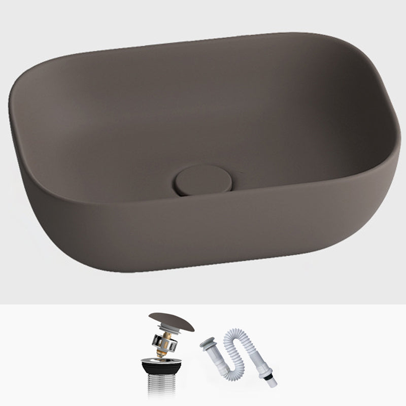Modern Vessel Lavatory Sink Rectangular Porcelain with Faucet and Pop-Up Drain Basin Sink 18.1"L x 13"W x 5.3"H Brown Sink Clearhalo 'Bathroom Remodel & Bathroom Fixtures' 'Bathroom Sinks & Faucet Components' 'Bathroom Sinks' 'bathroom_sink' 'Home Improvement' 'home_improvement' 'home_improvement_bathroom_sink' 6952323