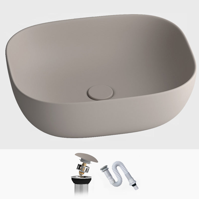 Modern Vessel Lavatory Sink Rectangular Porcelain with Faucet and Pop-Up Drain Basin Sink 19.7"L x 15.7"W x 6.1"H Khaki Sink Clearhalo 'Bathroom Remodel & Bathroom Fixtures' 'Bathroom Sinks & Faucet Components' 'Bathroom Sinks' 'bathroom_sink' 'Home Improvement' 'home_improvement' 'home_improvement_bathroom_sink' 6952325