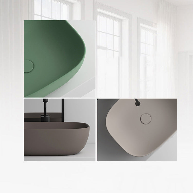 Modern Vessel Lavatory Sink Rectangular Porcelain with Faucet and Pop-Up Drain Basin Sink Clearhalo 'Bathroom Remodel & Bathroom Fixtures' 'Bathroom Sinks & Faucet Components' 'Bathroom Sinks' 'bathroom_sink' 'Home Improvement' 'home_improvement' 'home_improvement_bathroom_sink' 6952326