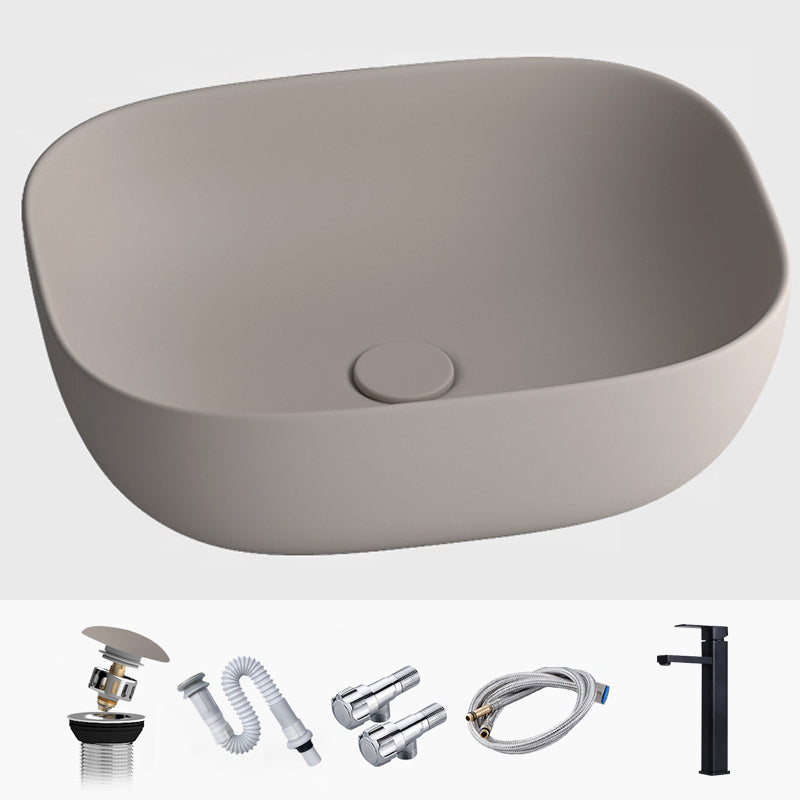 Modern Vessel Lavatory Sink Rectangular Porcelain with Faucet and Pop-Up Drain Basin Sink 19.7"L x 15.7"W x 6.1"H Khaki Sink with Faucet Clearhalo 'Bathroom Remodel & Bathroom Fixtures' 'Bathroom Sinks & Faucet Components' 'Bathroom Sinks' 'bathroom_sink' 'Home Improvement' 'home_improvement' 'home_improvement_bathroom_sink' 6952328