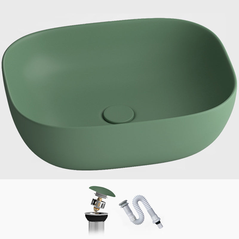 Modern Vessel Lavatory Sink Rectangular Porcelain with Faucet and Pop-Up Drain Basin Sink 19.7"L x 15.7"W x 6.1"H Green Sink Clearhalo 'Bathroom Remodel & Bathroom Fixtures' 'Bathroom Sinks & Faucet Components' 'Bathroom Sinks' 'bathroom_sink' 'Home Improvement' 'home_improvement' 'home_improvement_bathroom_sink' 6952329