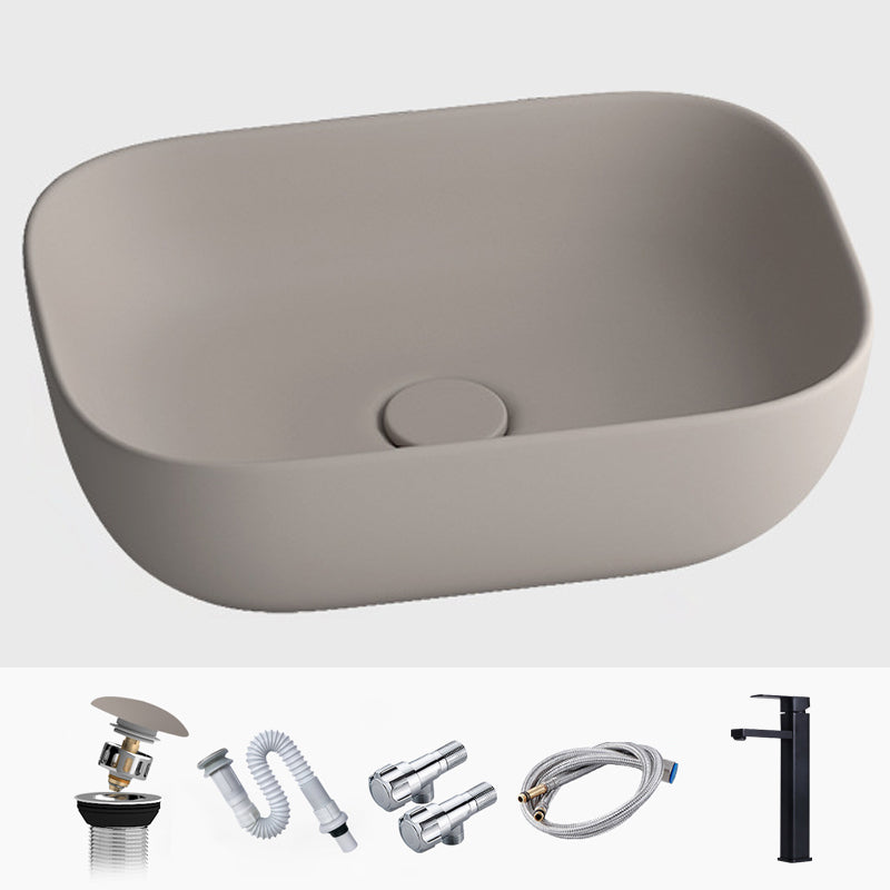Modern Vessel Lavatory Sink Rectangular Porcelain with Faucet and Pop-Up Drain Basin Sink 18.1"L x 13"W x 5.3"H Khaki Sink with Faucet Clearhalo 'Bathroom Remodel & Bathroom Fixtures' 'Bathroom Sinks & Faucet Components' 'Bathroom Sinks' 'bathroom_sink' 'Home Improvement' 'home_improvement' 'home_improvement_bathroom_sink' 6952331