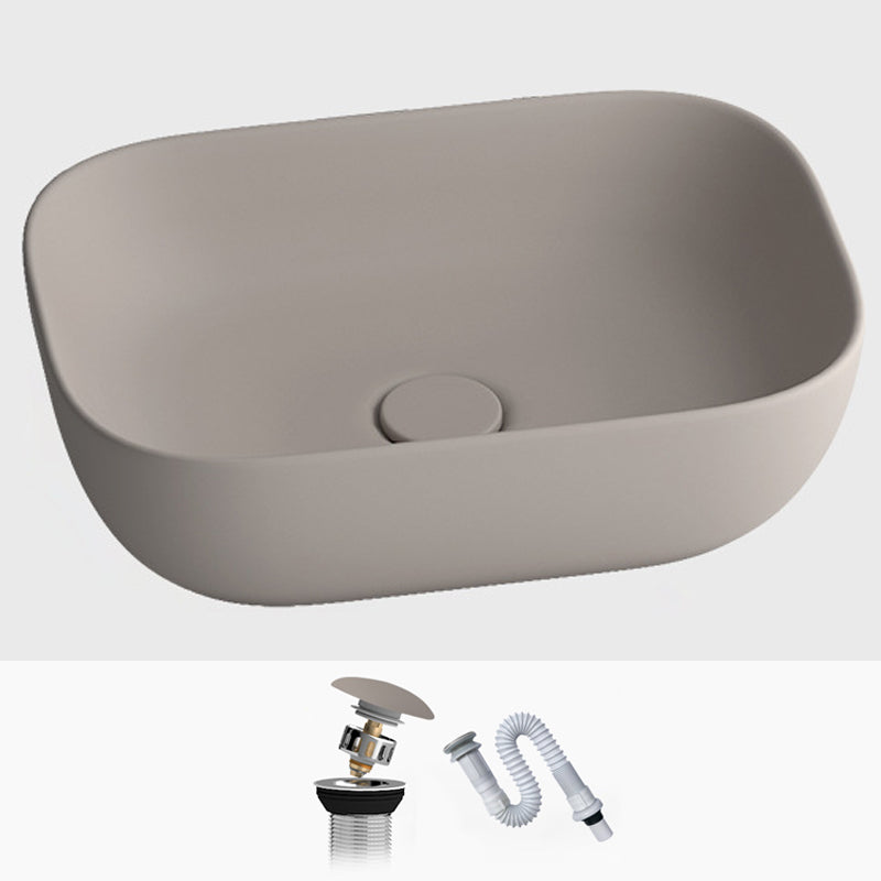 Modern Vessel Lavatory Sink Rectangular Porcelain with Faucet and Pop-Up Drain Basin Sink 18.1"L x 13"W x 5.3"H Khaki Sink Clearhalo 'Bathroom Remodel & Bathroom Fixtures' 'Bathroom Sinks & Faucet Components' 'Bathroom Sinks' 'bathroom_sink' 'Home Improvement' 'home_improvement' 'home_improvement_bathroom_sink' 6952333