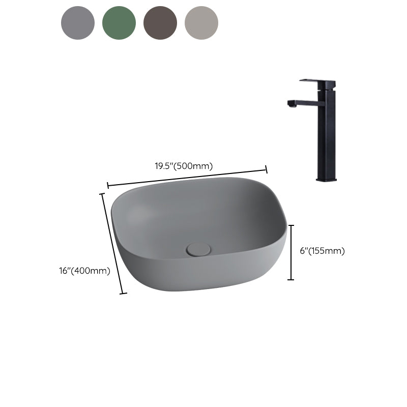 Modern Vessel Lavatory Sink Rectangular Porcelain with Faucet and Pop-Up Drain Basin Sink Clearhalo 'Bathroom Remodel & Bathroom Fixtures' 'Bathroom Sinks & Faucet Components' 'Bathroom Sinks' 'bathroom_sink' 'Home Improvement' 'home_improvement' 'home_improvement_bathroom_sink' 6952337