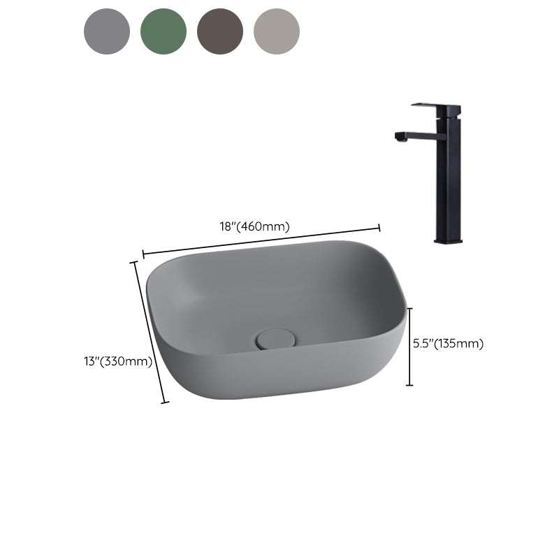 Modern Vessel Lavatory Sink Rectangular Porcelain with Faucet and Pop-Up Drain Basin Sink Clearhalo 'Bathroom Remodel & Bathroom Fixtures' 'Bathroom Sinks & Faucet Components' 'Bathroom Sinks' 'bathroom_sink' 'Home Improvement' 'home_improvement' 'home_improvement_bathroom_sink' 6952338