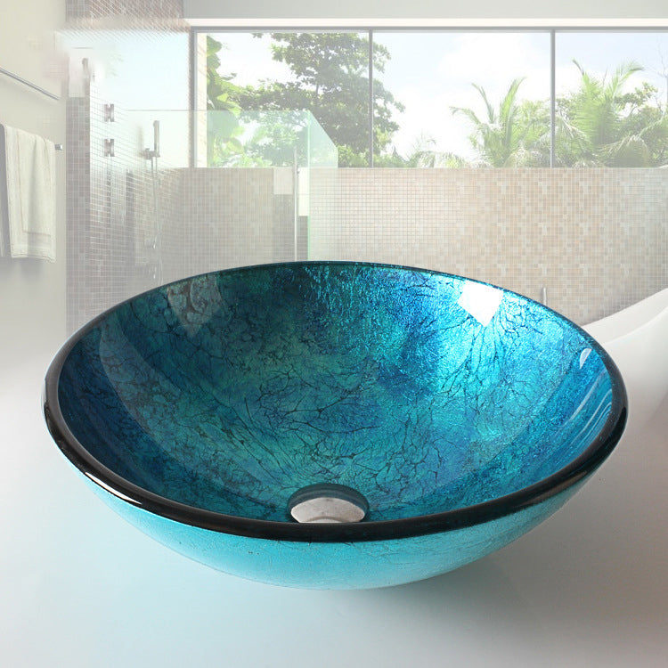 Traditional Vessel Bathroom Sink Round Hand Distressed Basin Sink(Not Including Faucet) Blue Clearhalo 'Bathroom Remodel & Bathroom Fixtures' 'Bathroom Sinks & Faucet Components' 'Bathroom Sinks' 'bathroom_sink' 'Home Improvement' 'home_improvement' 'home_improvement_bathroom_sink' 6952359
