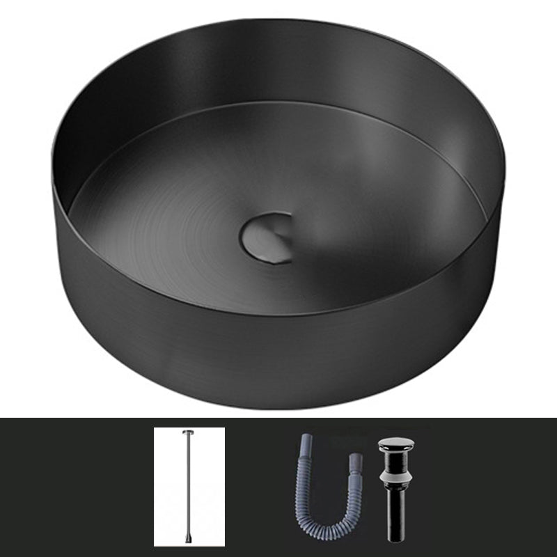 Modern Vessel Sink Round Metal with Faucet and Pop-Up Drain Vessel Lavatory Sink Black Ceiling Sensing Faucet Sink with Faucet Clearhalo 'Bathroom Remodel & Bathroom Fixtures' 'Bathroom Sinks & Faucet Components' 'Bathroom Sinks' 'bathroom_sink' 'Home Improvement' 'home_improvement' 'home_improvement_bathroom_sink' 6952386