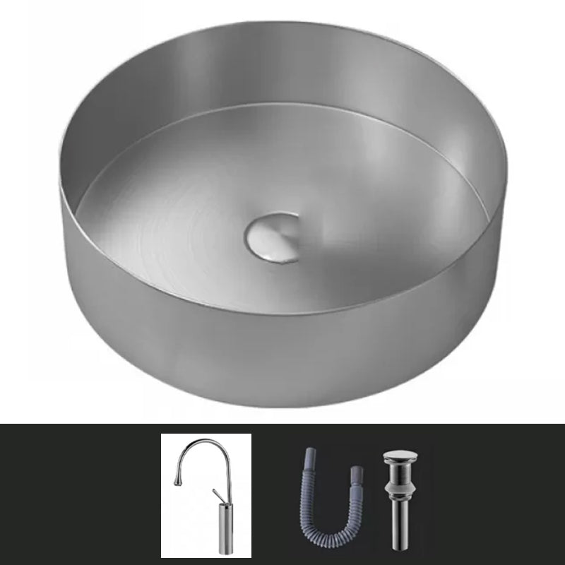 Modern Vessel Sink Round Metal with Faucet and Pop-Up Drain Vessel Lavatory Sink Silver Gooseneck Sink with Faucet Clearhalo 'Bathroom Remodel & Bathroom Fixtures' 'Bathroom Sinks & Faucet Components' 'Bathroom Sinks' 'bathroom_sink' 'Home Improvement' 'home_improvement' 'home_improvement_bathroom_sink' 6952389