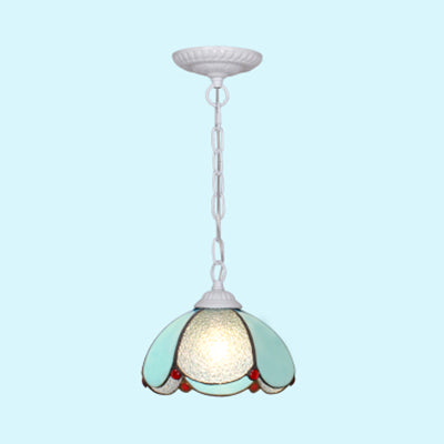 Black/White/Blue 1 Bulb Down Lighting Mediterranean Stained Glass Flared Hanging Ceiling Light Clearhalo 'Ceiling Lights' 'Industrial' 'Middle Century Pendants' 'Pendant Lights' 'Pendants' 'Tiffany close to ceiling' 'Tiffany Pendants' 'Tiffany' Lighting' 69524