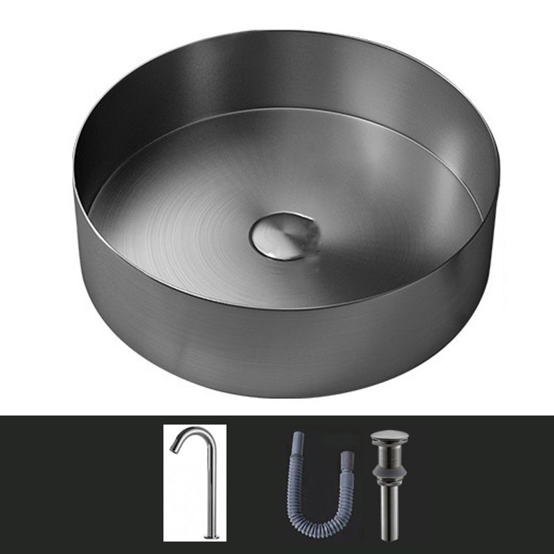 Modern Vessel Sink Round Metal with Faucet and Pop-Up Drain Vessel Lavatory Sink Gun Grey Sensor Faucet Sink with Faucet Clearhalo 'Bathroom Remodel & Bathroom Fixtures' 'Bathroom Sinks & Faucet Components' 'Bathroom Sinks' 'bathroom_sink' 'Home Improvement' 'home_improvement' 'home_improvement_bathroom_sink' 6952420