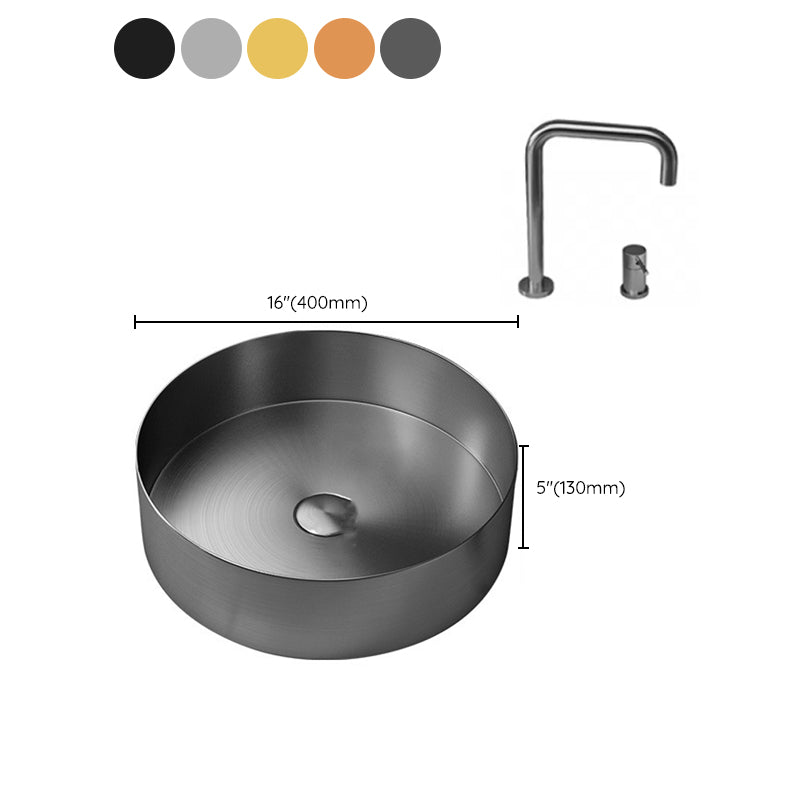 Modern Vessel Sink Round Metal with Faucet and Pop-Up Drain Vessel Lavatory Sink Clearhalo 'Bathroom Remodel & Bathroom Fixtures' 'Bathroom Sinks & Faucet Components' 'Bathroom Sinks' 'bathroom_sink' 'Home Improvement' 'home_improvement' 'home_improvement_bathroom_sink' 6952424