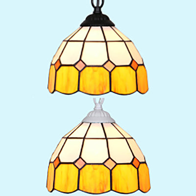 1 Head Bowl Suspension Lamp Tiffany-Style Black/White Hand Cut Glass Ceiling Pendant Light Clearhalo 'Ceiling Lights' 'Industrial' 'Middle Century Pendants' 'Pendant Lights' 'Pendants' 'Tiffany close to ceiling' 'Tiffany Pendants' 'Tiffany' Lighting' 69525