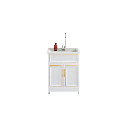 Bathroom Sink Vanity Ceramic Sink Drawers Storage Shelf Vanity with Faucet Vanity & Faucet 25"L x 22"W x 34"H Clearhalo 'Bathroom Remodel & Bathroom Fixtures' 'Bathroom Vanities' 'bathroom_vanities' 'Home Improvement' 'home_improvement' 'home_improvement_bathroom_vanities' 6952575