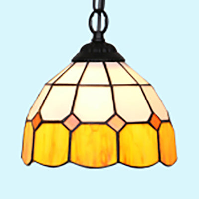 1 Head Bowl Suspension Lamp Tiffany-Style Black/White Hand Cut Glass Ceiling Pendant Light Black Clearhalo 'Ceiling Lights' 'Industrial' 'Middle Century Pendants' 'Pendant Lights' 'Pendants' 'Tiffany close to ceiling' 'Tiffany Pendants' 'Tiffany' Lighting' 69526
