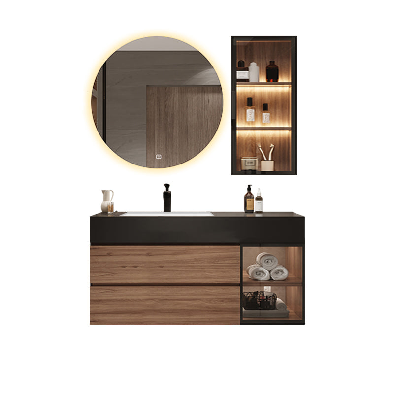 Waterproof Vanity Single Sink Drawers Wood Frame Wall-Mounted Vanity with Mirror Vanity & Faucet & Smart Mirror 27.6"L x 21.7"W x 19.7"H Undermount Sink Clearhalo 'Bathroom Remodel & Bathroom Fixtures' 'Bathroom Vanities' 'bathroom_vanities' 'Home Improvement' 'home_improvement' 'home_improvement_bathroom_vanities' 6952606