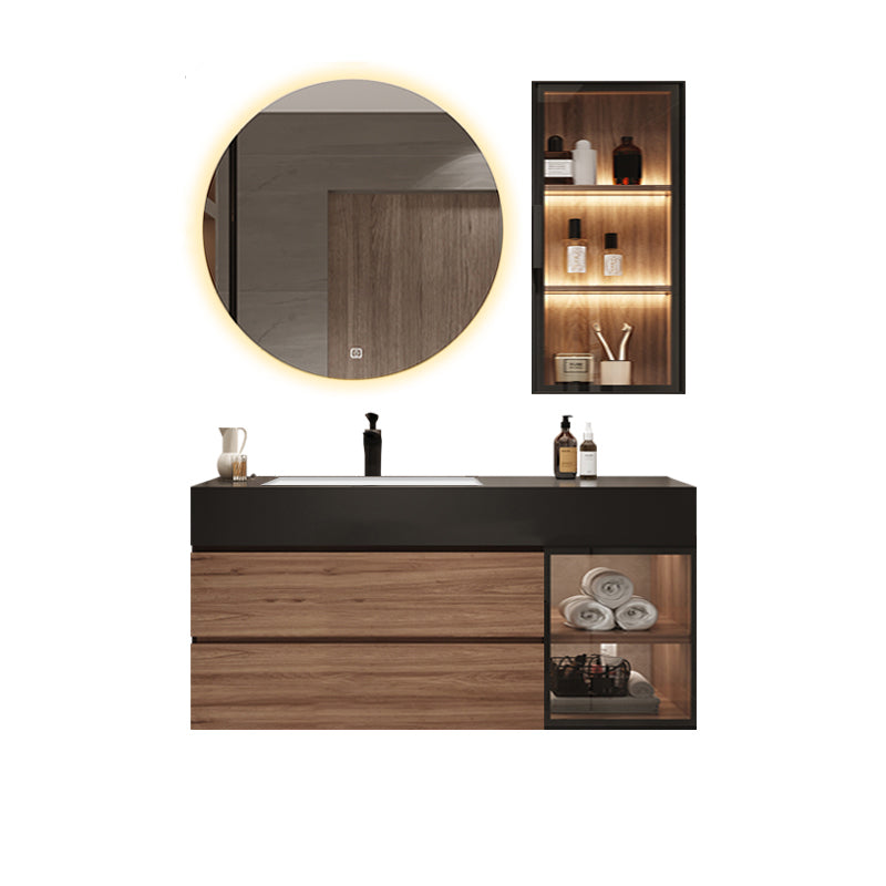 Waterproof Vanity Single Sink Drawers Wood Frame Wall-Mounted Vanity with Mirror Vanity & Faucet & Smart Mirror 31.5"L x 21.7"W x 19.7"H Undermount Sink Clearhalo 'Bathroom Remodel & Bathroom Fixtures' 'Bathroom Vanities' 'bathroom_vanities' 'Home Improvement' 'home_improvement' 'home_improvement_bathroom_vanities' 6952608