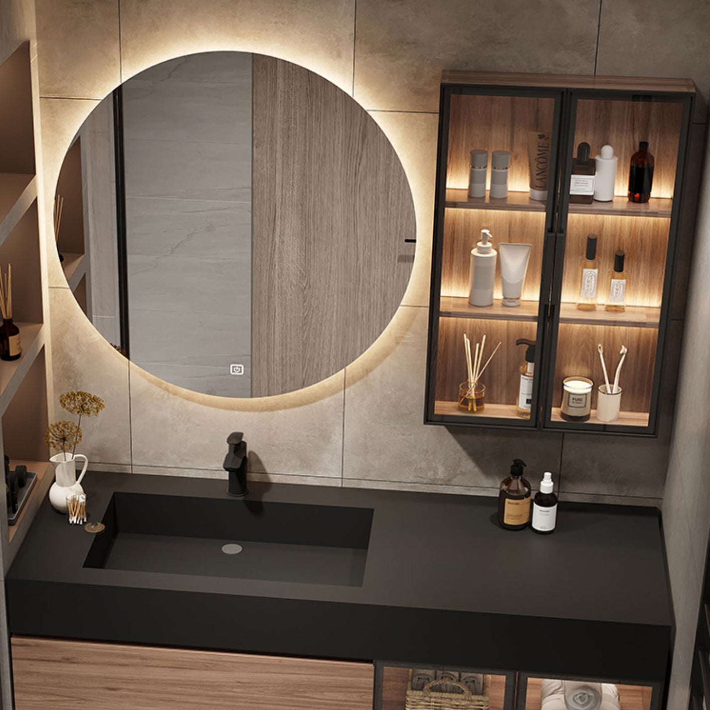 Waterproof Vanity Single Sink Drawers Wood Frame Wall-Mounted Vanity with Mirror Clearhalo 'Bathroom Remodel & Bathroom Fixtures' 'Bathroom Vanities' 'bathroom_vanities' 'Home Improvement' 'home_improvement' 'home_improvement_bathroom_vanities' 6952620