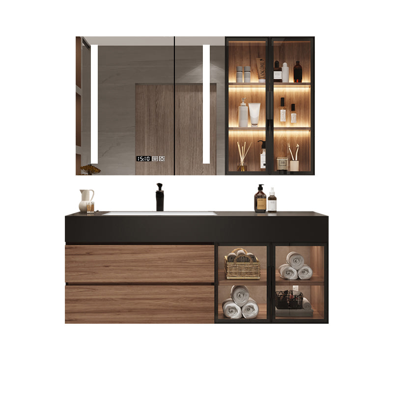 Waterproof Vanity Single Sink Drawers Wood Frame Wall-Mounted Vanity with Mirror Vanity & Faucet & Smart Medicine Cabinet 47"L x 22"W x 20"H Integrated Clearhalo 'Bathroom Remodel & Bathroom Fixtures' 'Bathroom Vanities' 'bathroom_vanities' 'Home Improvement' 'home_improvement' 'home_improvement_bathroom_vanities' 6952634