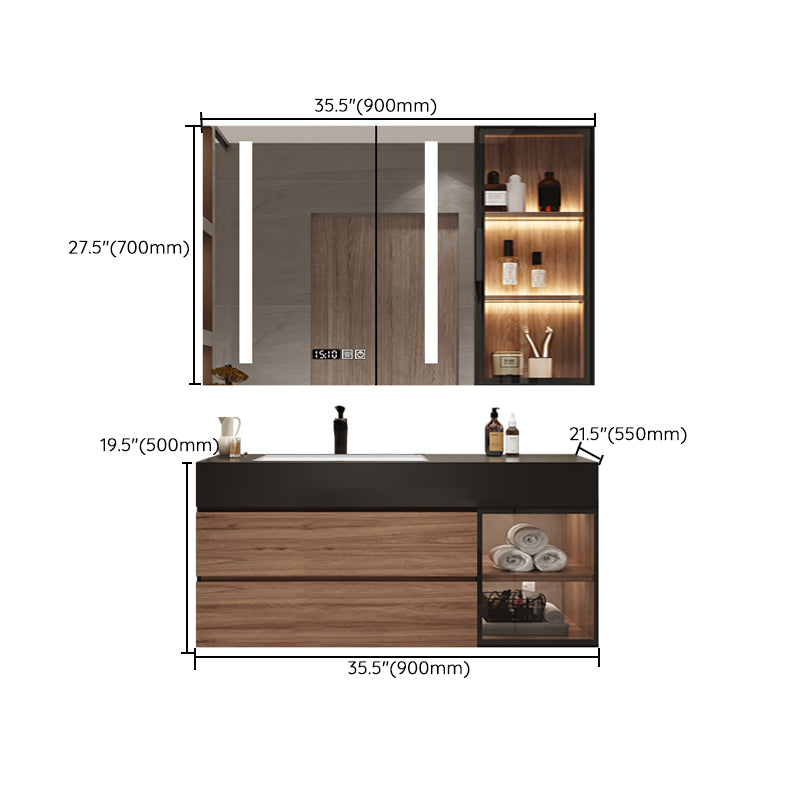 Waterproof Vanity Single Sink Drawers Wood Frame Wall-Mounted Vanity with Mirror Clearhalo 'Bathroom Remodel & Bathroom Fixtures' 'Bathroom Vanities' 'bathroom_vanities' 'Home Improvement' 'home_improvement' 'home_improvement_bathroom_vanities' 6952639