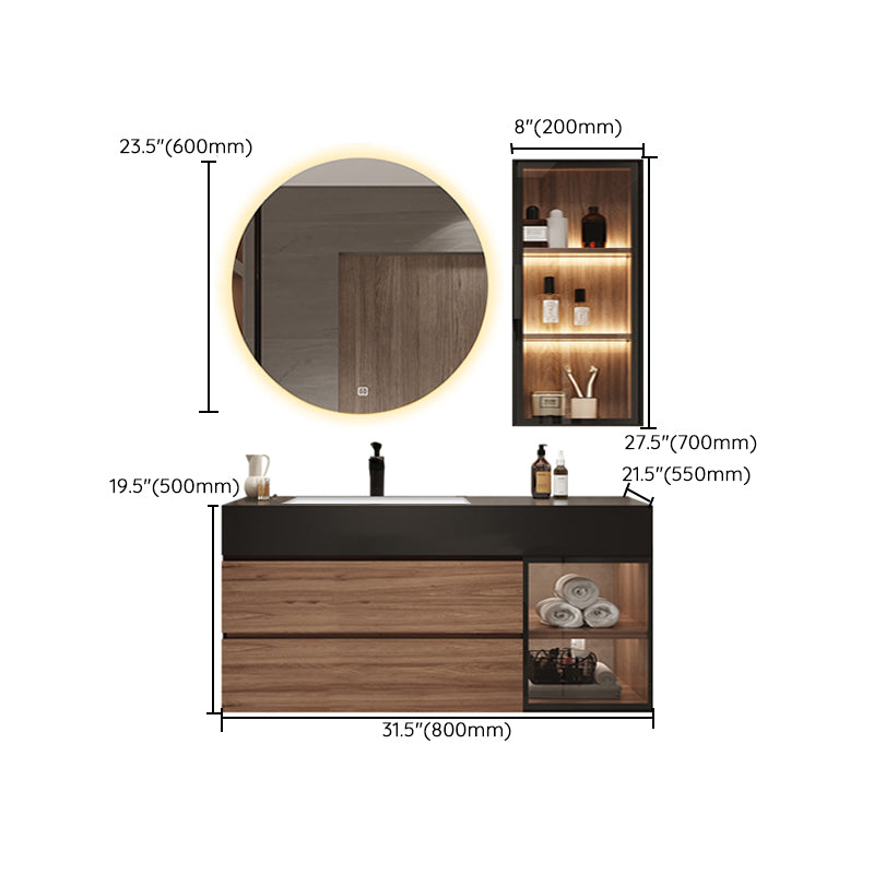 Waterproof Vanity Single Sink Drawers Wood Frame Wall-Mounted Vanity with Mirror Clearhalo 'Bathroom Remodel & Bathroom Fixtures' 'Bathroom Vanities' 'bathroom_vanities' 'Home Improvement' 'home_improvement' 'home_improvement_bathroom_vanities' 6952647