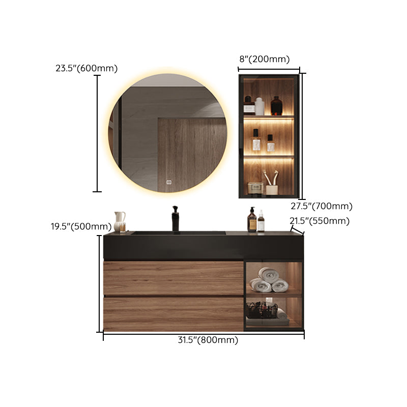 Waterproof Vanity Single Sink Drawers Wood Frame Wall-Mounted Vanity with Mirror Clearhalo 'Bathroom Remodel & Bathroom Fixtures' 'Bathroom Vanities' 'bathroom_vanities' 'Home Improvement' 'home_improvement' 'home_improvement_bathroom_vanities' 6952648