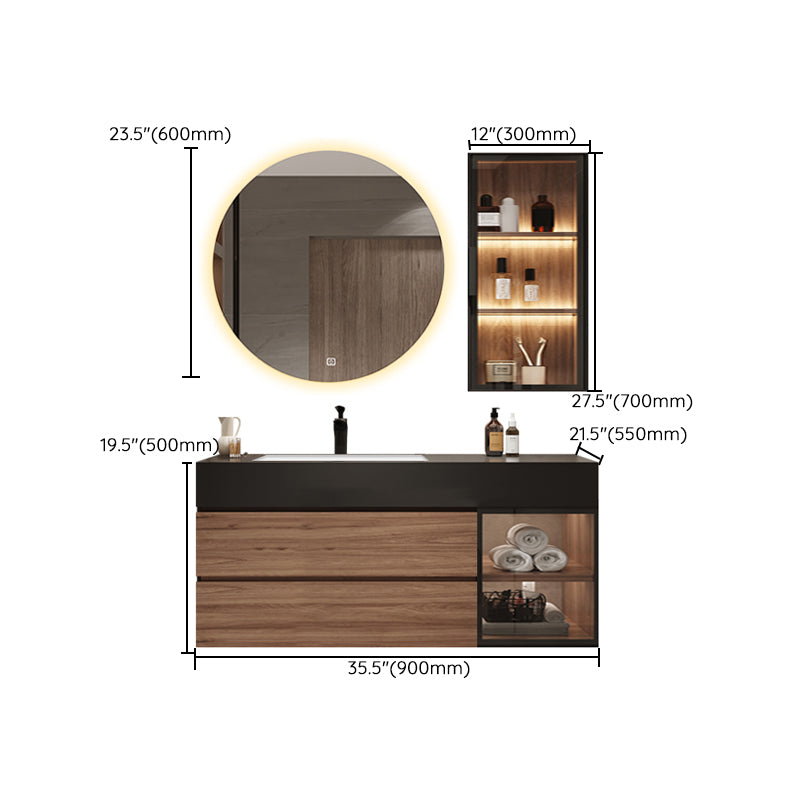 Waterproof Vanity Single Sink Drawers Wood Frame Wall-Mounted Vanity with Mirror Clearhalo 'Bathroom Remodel & Bathroom Fixtures' 'Bathroom Vanities' 'bathroom_vanities' 'Home Improvement' 'home_improvement' 'home_improvement_bathroom_vanities' 6952649