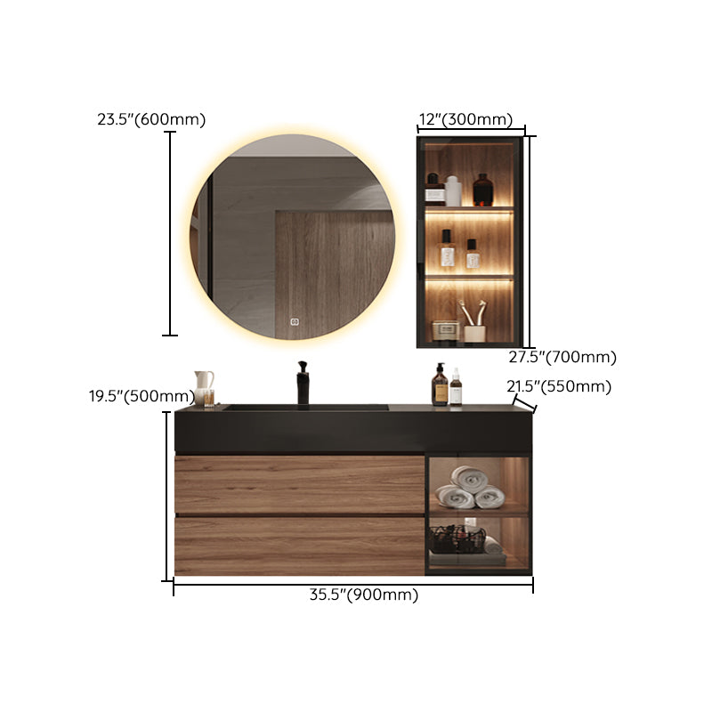 Waterproof Vanity Single Sink Drawers Wood Frame Wall-Mounted Vanity with Mirror Clearhalo 'Bathroom Remodel & Bathroom Fixtures' 'Bathroom Vanities' 'bathroom_vanities' 'Home Improvement' 'home_improvement' 'home_improvement_bathroom_vanities' 6952650