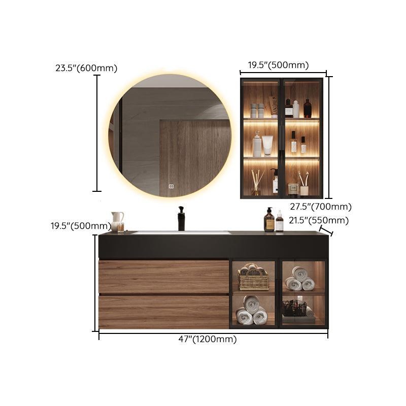 Waterproof Vanity Single Sink Drawers Wood Frame Wall-Mounted Vanity with Mirror Clearhalo 'Bathroom Remodel & Bathroom Fixtures' 'Bathroom Vanities' 'bathroom_vanities' 'Home Improvement' 'home_improvement' 'home_improvement_bathroom_vanities' 6952655