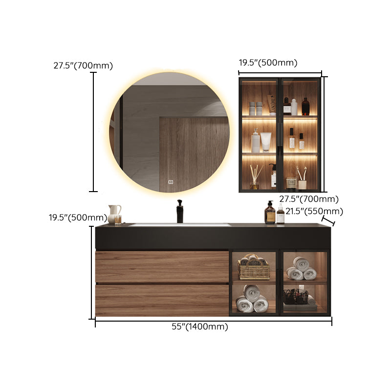 Waterproof Vanity Single Sink Drawers Wood Frame Wall-Mounted Vanity with Mirror Clearhalo 'Bathroom Remodel & Bathroom Fixtures' 'Bathroom Vanities' 'bathroom_vanities' 'Home Improvement' 'home_improvement' 'home_improvement_bathroom_vanities' 6952659