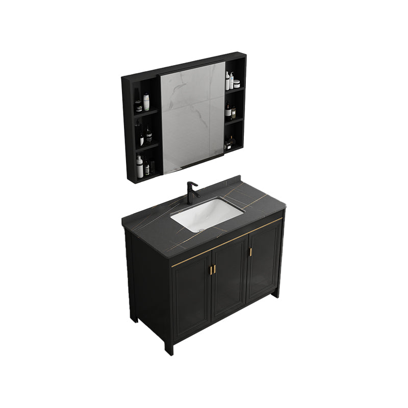 Black Bath Vanity Single Sink Metal Frame Mirror Vanity with Soft Close Door Vanity & Faucet & Mirror Cabinet 39"L x 19"W x 32"H Towel Bar Not Included Clearhalo 'Bathroom Remodel & Bathroom Fixtures' 'Bathroom Vanities' 'bathroom_vanities' 'Home Improvement' 'home_improvement' 'home_improvement_bathroom_vanities' 6952665