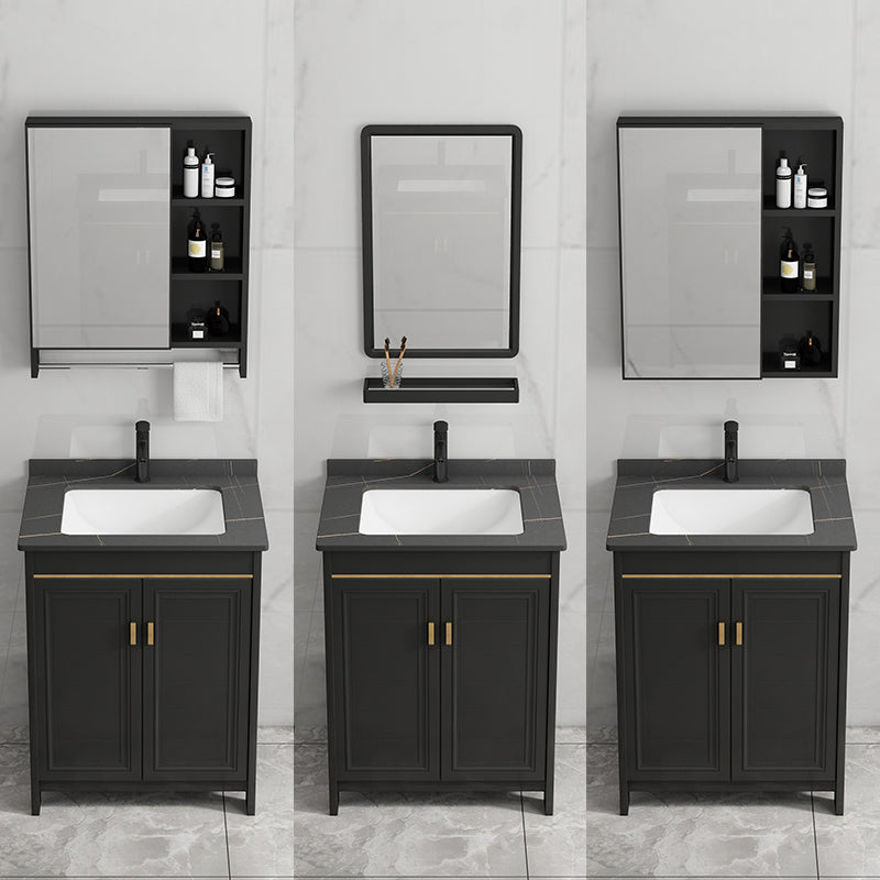 Black Bath Vanity Single Sink Metal Frame Mirror Vanity with Soft Close Door Clearhalo 'Bathroom Remodel & Bathroom Fixtures' 'Bathroom Vanities' 'bathroom_vanities' 'Home Improvement' 'home_improvement' 'home_improvement_bathroom_vanities' 6952667