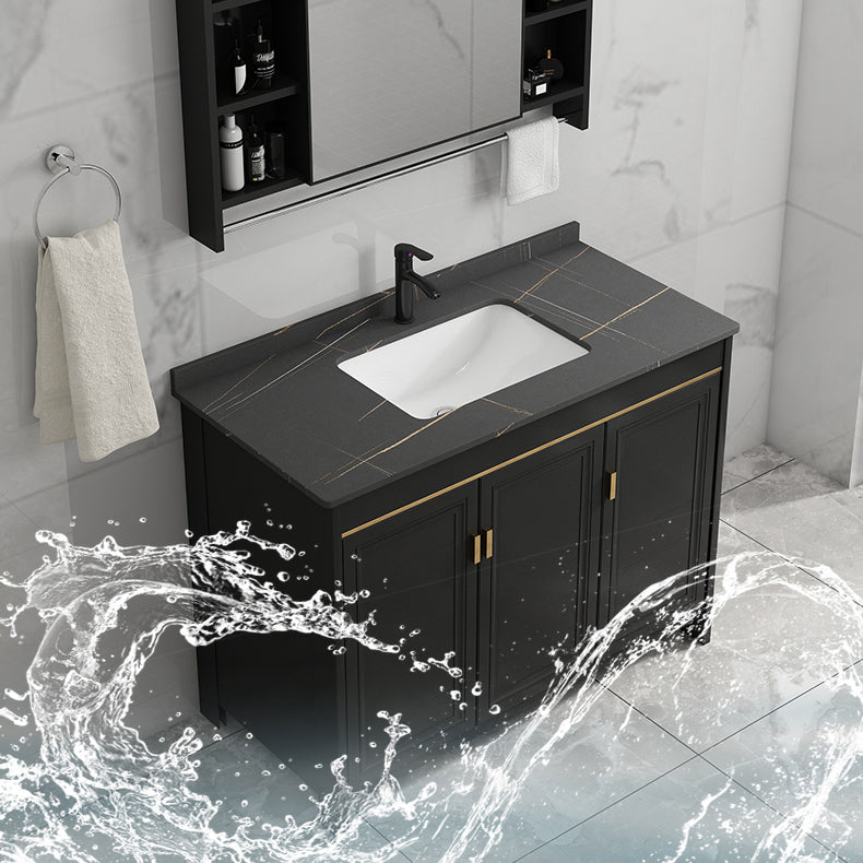 Black Bath Vanity Single Sink Metal Frame Mirror Vanity with Soft Close Door Clearhalo 'Bathroom Remodel & Bathroom Fixtures' 'Bathroom Vanities' 'bathroom_vanities' 'Home Improvement' 'home_improvement' 'home_improvement_bathroom_vanities' 6952672