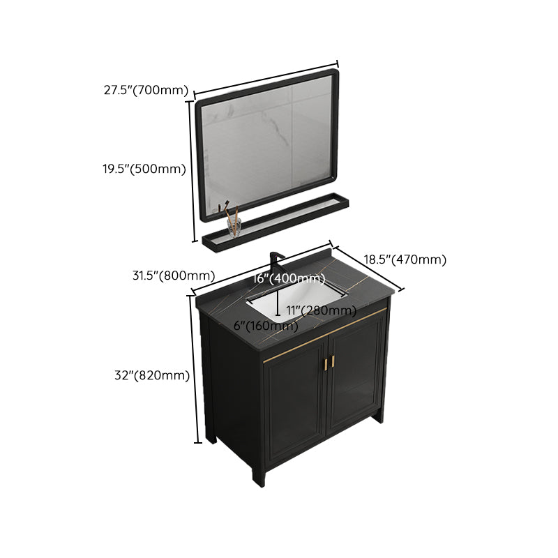 Black Bath Vanity Single Sink Metal Frame Mirror Vanity with Soft Close Door Clearhalo 'Bathroom Remodel & Bathroom Fixtures' 'Bathroom Vanities' 'bathroom_vanities' 'Home Improvement' 'home_improvement' 'home_improvement_bathroom_vanities' 6952697