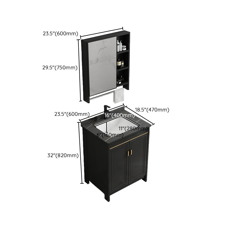 Black Bath Vanity Single Sink Metal Frame Mirror Vanity with Soft Close Door Clearhalo 'Bathroom Remodel & Bathroom Fixtures' 'Bathroom Vanities' 'bathroom_vanities' 'Home Improvement' 'home_improvement' 'home_improvement_bathroom_vanities' 6952698