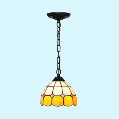 1 Head Bowl Suspension Lamp Tiffany-Style Black/White Hand Cut Glass Ceiling Pendant Light Clearhalo 'Ceiling Lights' 'Industrial' 'Middle Century Pendants' 'Pendant Lights' 'Pendants' 'Tiffany close to ceiling' 'Tiffany Pendants' 'Tiffany' Lighting' 69527