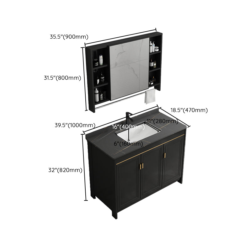 Black Bath Vanity Single Sink Metal Frame Mirror Vanity with Soft Close Door Clearhalo 'Bathroom Remodel & Bathroom Fixtures' 'Bathroom Vanities' 'bathroom_vanities' 'Home Improvement' 'home_improvement' 'home_improvement_bathroom_vanities' 6952706
