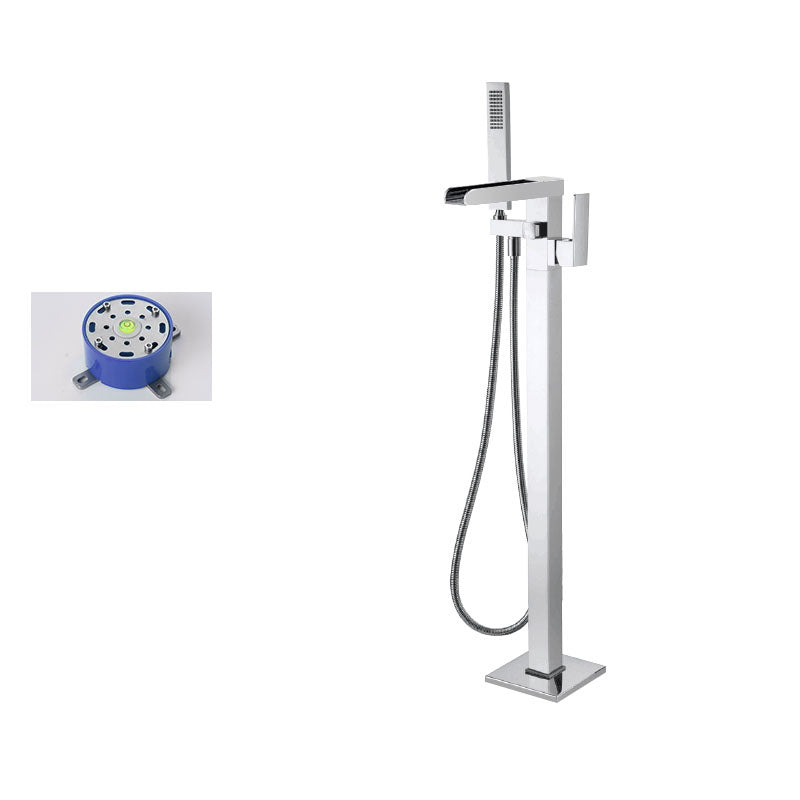 Floor Mounted Metal Freestanding Tub Filler Single Handle Waterfall Freestanding Faucet Chrome Rre-embedded Clearhalo 'Bathroom Remodel & Bathroom Fixtures' 'Bathtub Faucets' 'bathtub_faucets' 'Home Improvement' 'home_improvement' 'home_improvement_bathtub_faucets' 6952724