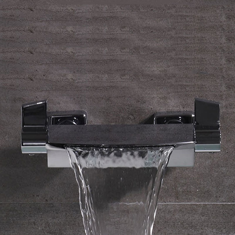 Contemporary Wall Mounted Metal Tub Filler Two Handles Waterfall Tub Faucet Trim Clearhalo 'Bathroom Remodel & Bathroom Fixtures' 'Bathtub Faucets' 'bathtub_faucets' 'Home Improvement' 'home_improvement' 'home_improvement_bathtub_faucets' 6952732