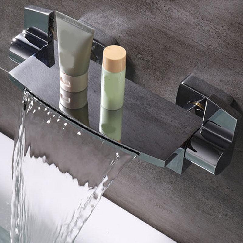 Contemporary Wall Mounted Metal Tub Filler Two Handles Waterfall Tub Faucet Trim Clearhalo 'Bathroom Remodel & Bathroom Fixtures' 'Bathtub Faucets' 'bathtub_faucets' 'Home Improvement' 'home_improvement' 'home_improvement_bathtub_faucets' 6952735