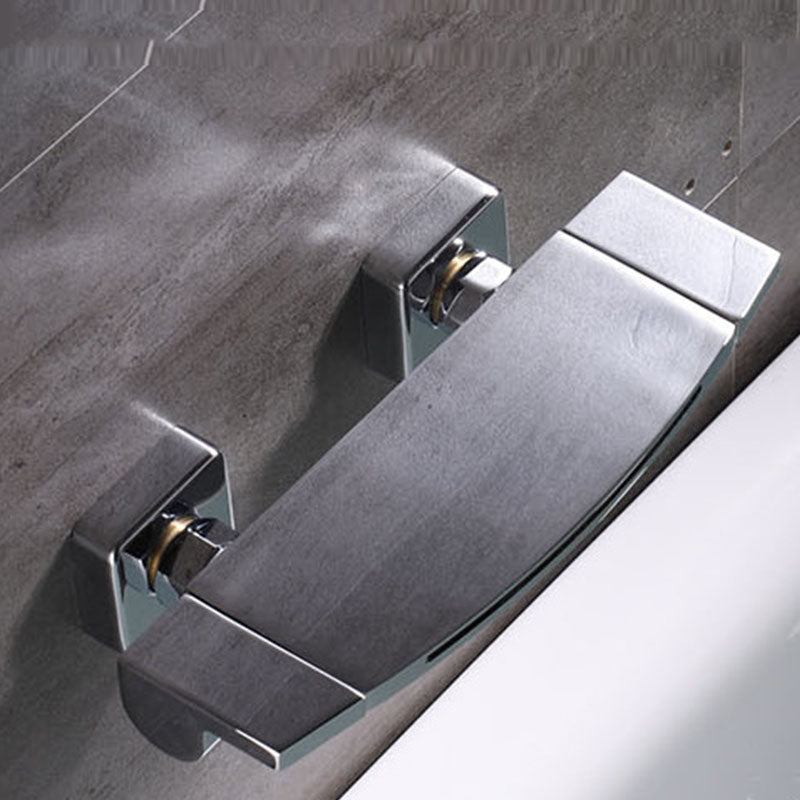 Contemporary Wall Mounted Metal Tub Filler Two Handles Waterfall Tub Faucet Trim Clearhalo 'Bathroom Remodel & Bathroom Fixtures' 'Bathtub Faucets' 'bathtub_faucets' 'Home Improvement' 'home_improvement' 'home_improvement_bathtub_faucets' 6952736