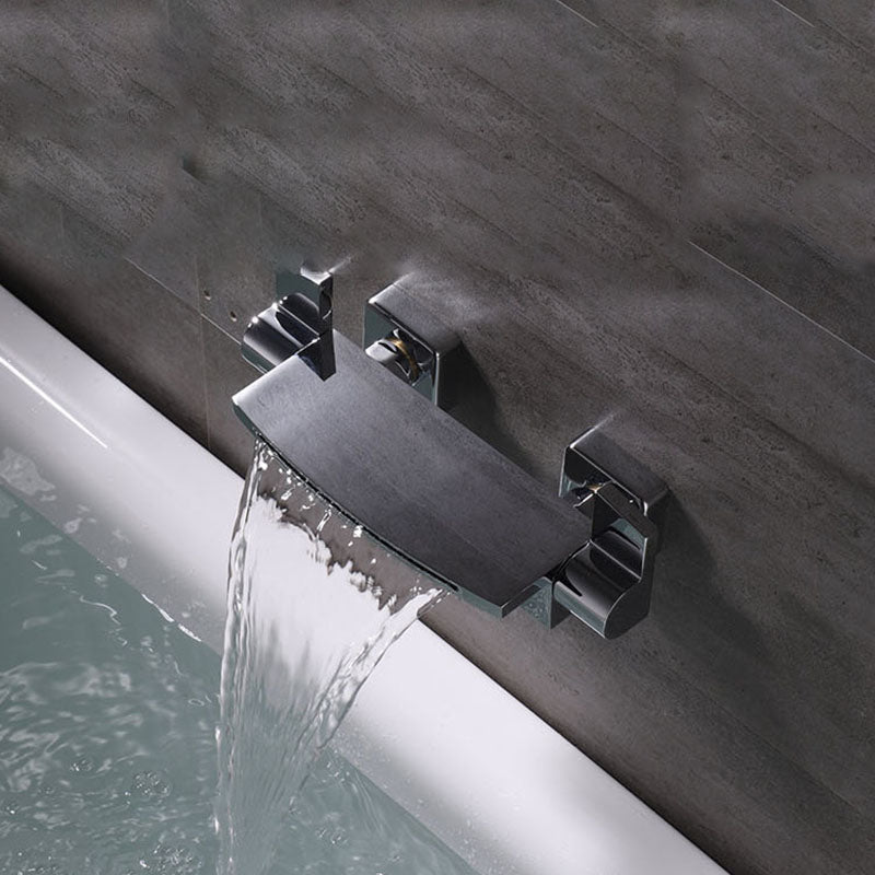 Contemporary Wall Mounted Metal Tub Filler Two Handles Waterfall Tub Faucet Trim Clearhalo 'Bathroom Remodel & Bathroom Fixtures' 'Bathtub Faucets' 'bathtub_faucets' 'Home Improvement' 'home_improvement' 'home_improvement_bathtub_faucets' 6952737