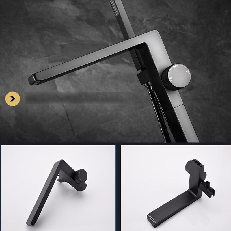 Freestanding Tub Filler Black Brass Single Knob Handle Fixed Tub Filler with Handshower Clearhalo 'Bathroom Remodel & Bathroom Fixtures' 'Bathtub Faucets' 'bathtub_faucets' 'Home Improvement' 'home_improvement' 'home_improvement_bathtub_faucets' 6952747