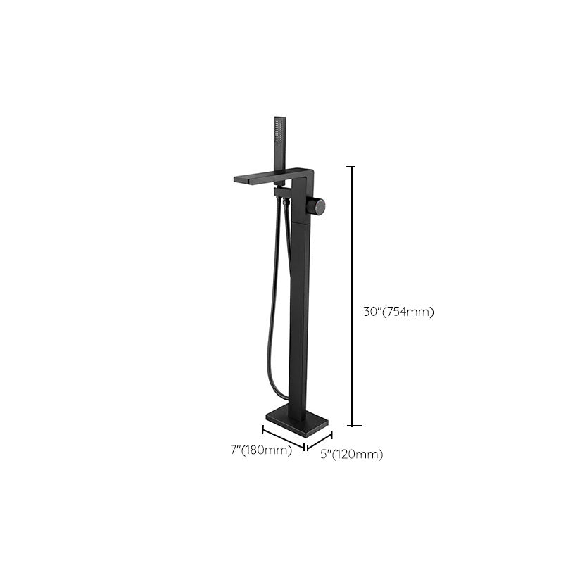 Freestanding Tub Filler Black Brass Single Knob Handle Fixed Tub Filler with Handshower Clearhalo 'Bathroom Remodel & Bathroom Fixtures' 'Bathtub Faucets' 'bathtub_faucets' 'Home Improvement' 'home_improvement' 'home_improvement_bathtub_faucets' 6952750