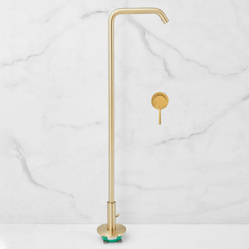 Tub Filler High Arc Handshower Lever Handle Copper Freestanding Tub Filler Gold Manual Switch Clearhalo 'Bathroom Remodel & Bathroom Fixtures' 'Bathtub Faucets' 'bathtub_faucets' 'Home Improvement' 'home_improvement' 'home_improvement_bathtub_faucets' 6952770
