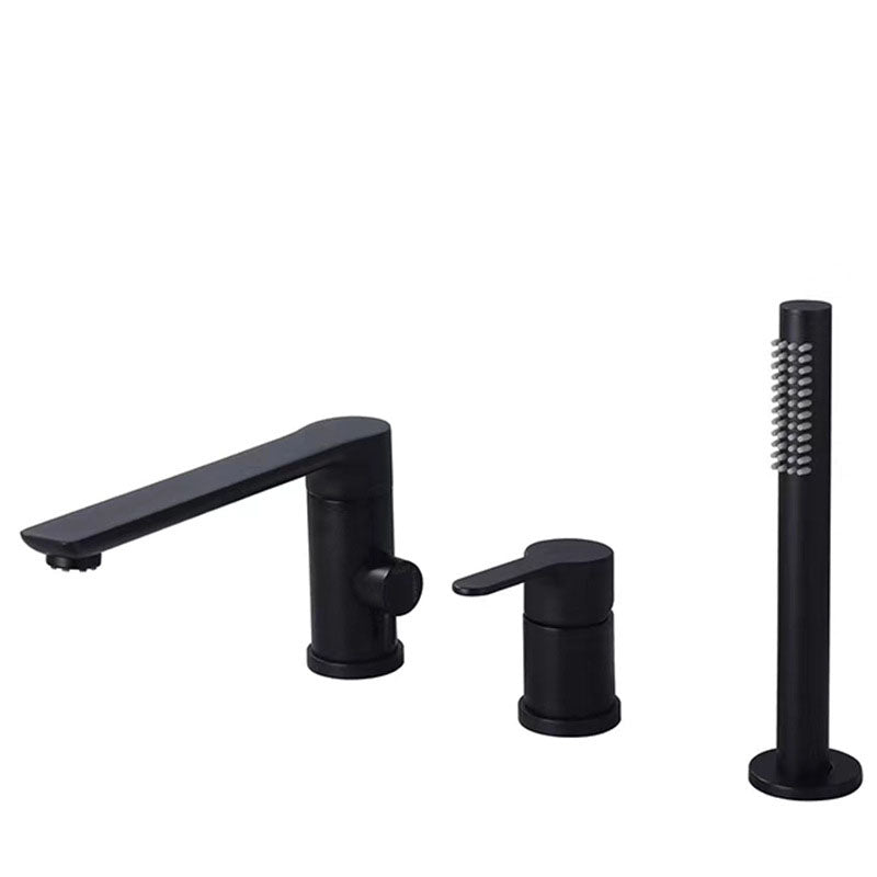 Deck Mounted Tub Filler Copper Lever Handle Low Arc Handshower Tub Filler Black Straight 3 Hole Faucets Clearhalo 'Bathroom Remodel & Bathroom Fixtures' 'Bathtub Faucets' 'bathtub_faucets' 'Home Improvement' 'home_improvement' 'home_improvement_bathtub_faucets' 6952778