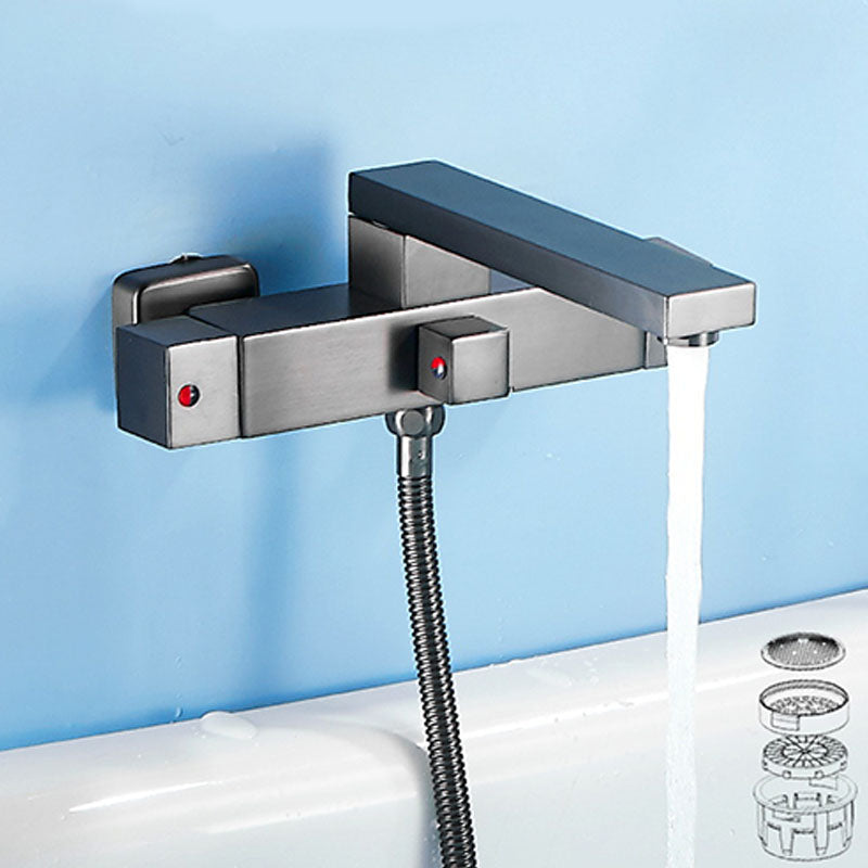 Wall Mounted MetalTub Filler Double Handles Wall Mounted Faucet Clearhalo 'Bathroom Remodel & Bathroom Fixtures' 'Bathtub Faucets' 'bathtub_faucets' 'Home Improvement' 'home_improvement' 'home_improvement_bathtub_faucets' 6952824
