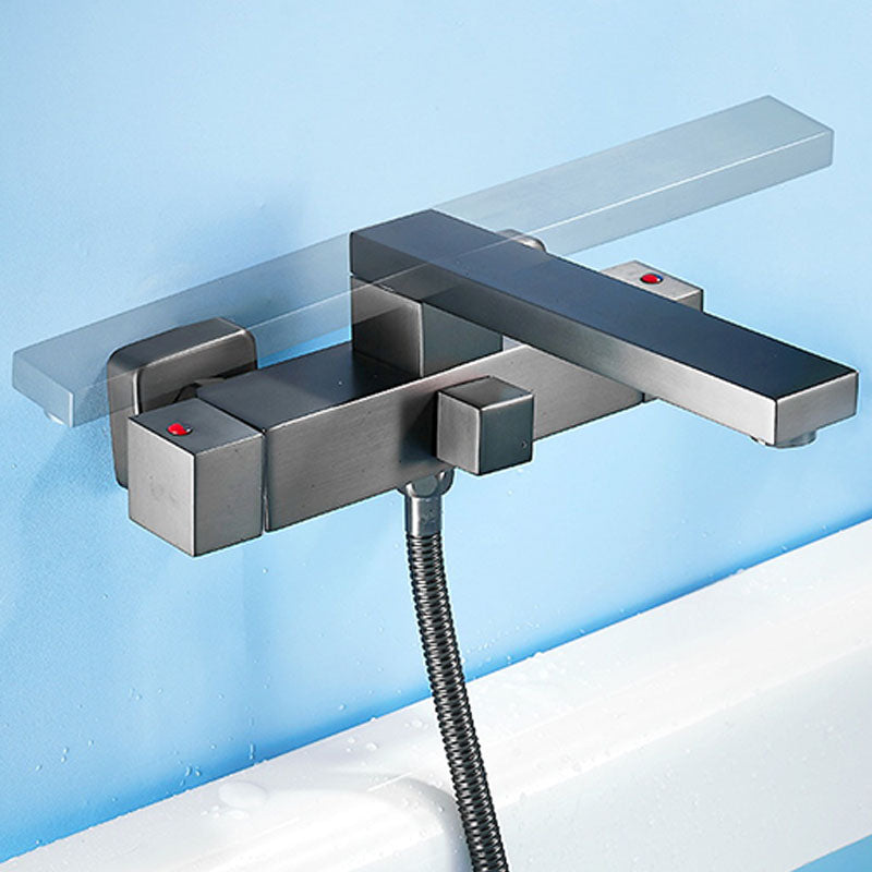 Wall Mounted MetalTub Filler Double Handles Wall Mounted Faucet Clearhalo 'Bathroom Remodel & Bathroom Fixtures' 'Bathtub Faucets' 'bathtub_faucets' 'Home Improvement' 'home_improvement' 'home_improvement_bathtub_faucets' 6952826