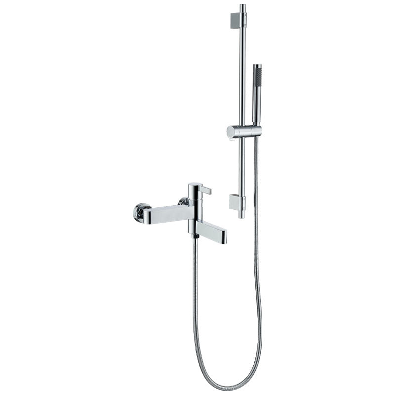 Contemporary Chrome Bath Faucet Trim Swivel Wall Mounted with Hand Shower Clearhalo 'Bathroom Remodel & Bathroom Fixtures' 'Bathtub Faucets' 'bathtub_faucets' 'Home Improvement' 'home_improvement' 'home_improvement_bathtub_faucets' 6952838